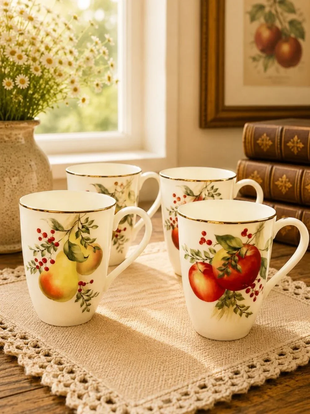 Vintage Lenox Williamsburg Boxwood & Pine Coffee Mugs Set